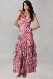 Floral Chiffon V-Neck Maxi Prom Dress