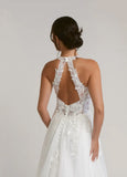 A-Line Halter Sequins Tulle Lace Wedding Dress