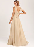 A-line V-Neck Floor-Length Chiffon Bridesmaid Dress With Bow