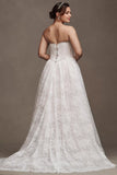 Strapless Basque-Waist A-Line Lace Wedding Gown