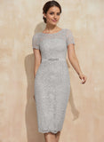 Sheath/Column Scoop Knee-Length Chiffon Lace Mother of the Bride Dress With Beading