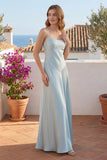 Spaghetti Straps Cowl Neck Satin Bridesmaid Dress with Lace-Up Back