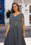 Stretch Mesh Special Occasion Dress with Beaded Metallic Lace Appliqués