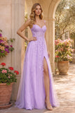 Sweetheart A-Line Prom Dress with Lace Applique & Side Slit