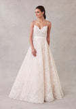 Lace Sweetheart Spaghetti Straps Wedding Gown with Scalloped Hem and Satin Back Bow