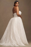 Strapless Tulle Basque-Waist Ball-Skirt Wedding Gown