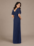 V-Neck Flutter Sleeve Ruched Chiffon A-Line Mother of the Bride Dress