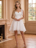 Sweetheart Bow Tie Straps Sequin Floral Embroidered Tulle A-Line Mini Dress