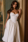 Vintage Satin Midi Strapless Prom Dress