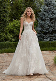 Ethereal A-line Frosted Floral Embroidered Appliqués Lace Wedding Gown