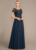 A-line Scoop Illusion Floor-Length Lace Chiffon Mother of the Bride Dress With Sequins