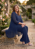 Plus Size 3-Piece Beaded Scoop Neck Chiffon Lace Mother of the Bride Pant Suit with Jacket