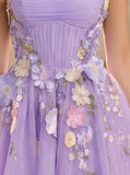 Sweetheart 3D Floral Applique Ruched Corset Bodice A-Line Tulle Mini Dress