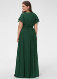 Plus Size A-line Scoop Floor-Length Chiffon Bridesmaid Dress With Ruffle