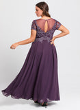 A-line Scoop Illusion Ankle-Length Lace Chiffon Mother of the Bride Dress With Sequins