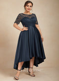 A-line Scoop Illusion Asymmetrical Satin Lace Mother of the Bride Dress