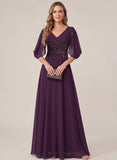 V-Neck Flutter Sleeve Sequin Floral Applique Empire Waist A-Line Chiffon Mother of the Bride Dress
