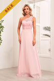 One-Shoulder A-Line Lace Chiffon Bridesmaid Dress