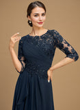 A-line Scoop Floor-Length Lace Chiffon Mother of the Bride Dress With Cascading Ruffles Sequins