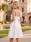 Square Neck Cowl Bust Ruffle Shoulder Strap A-Line Satin Mini Dress