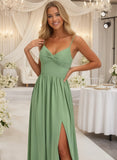 A-line Chiffon V-Neck Long Bridesmaid Dresses