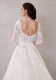 Romantic Strapless Sweetheart Neckline Lace Ball Gown with Scalloped Hem and Long Sleeves