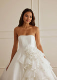 Ball-Gown/Princess Strapless Court Train Organza Wedding Dress With Ruffle Beading