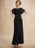 A-line Scoop Ankle-Length Chiffon Mother of the Bride Dress With Beading Pleated