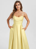 A-line Sweetheart Floor-Length Matte Satin Prom Dresses With Pleated