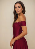 Off Shoulder Stretch Satin A-line Prom Dress