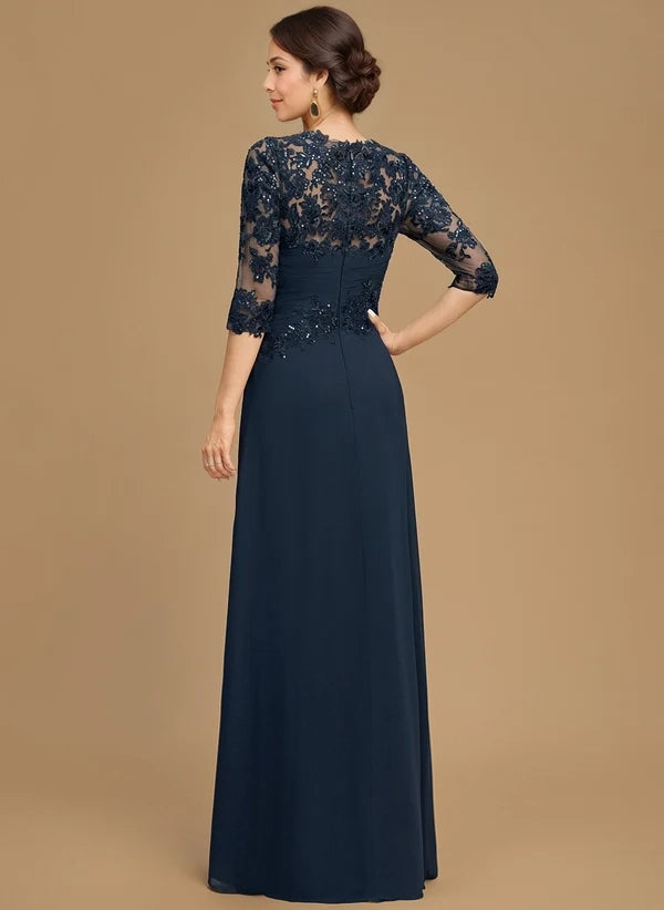 A-line Scoop Floor-Length Lace Chiffon Mother of the Bride Dress With RoseProm A-line Scoop Floor-Length Lace Chiffon Mother of the Bride Dress With RoseProm