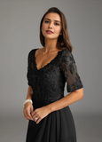 A-Line V-Neck Lace Chiffon Mother of the Bride Dress