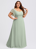 Plus Size A-line V-Neck Floor-Length Chiffon Bridesmaid Dress With Ruffle