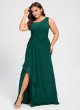 Plus Size A-line Asymmetrical One Shoulder Floor-Length Chiffon Bridesmaid Dress With Ruffle