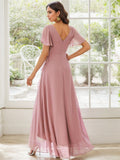 V-Neck Chiffon Ruffle Bridesmaid Dress