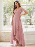 V-Neck Chiffon Ruffle Bridesmaid Dress