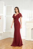 A-line V-Neck Floor-Length Chiffon Bridesmaid Dress With Ruffle