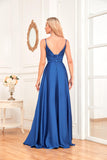 A-Line V-Neck Satin Bridesmaid Dress