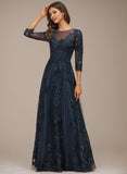 A-line Scoop Illusion Floor-Length Tulle Lace Mother of the Bride Dress With Sequins