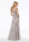 A-line V-Neck Floor-Length Lace Sequin Illusion Chiffon Mother of the Bride Dress