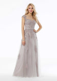 A-line V-Neck Floor-Length Lace Sequin Illusion Chiffon Mother of the Bride Dress