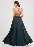 A-line V-Neck Floor-Length Matte Satin Prom Dresses With Pleated