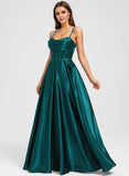 A-line Sweetheart Floor-Length Stretch Satin Prom Dresses