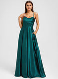 A-line Sweetheart Floor-Length Stretch Satin Prom Dresses