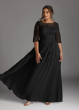 Plus Size A-Line Scoop Lace Chiffon Mother of the Bride Dress