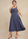 Plus Size A-line V-Neck Tea-Length Chiffon Mother of the Bride Dress