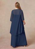 A-Line Square Neckline Pleated Chiffon Mother of the Bride Dress