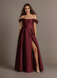 Off Shoulder Satin Strapless Cowl Neck Maxi Prom Gown