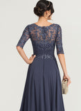 A-line Scoop Illusion Floor-Length Lace Chiffon Mother of the Bride Dress With Pleated Sequins