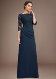 A-line Scoop Floor-Length Chiffon Lace Mother of the Bride Dress With Sequins Beading Pleated